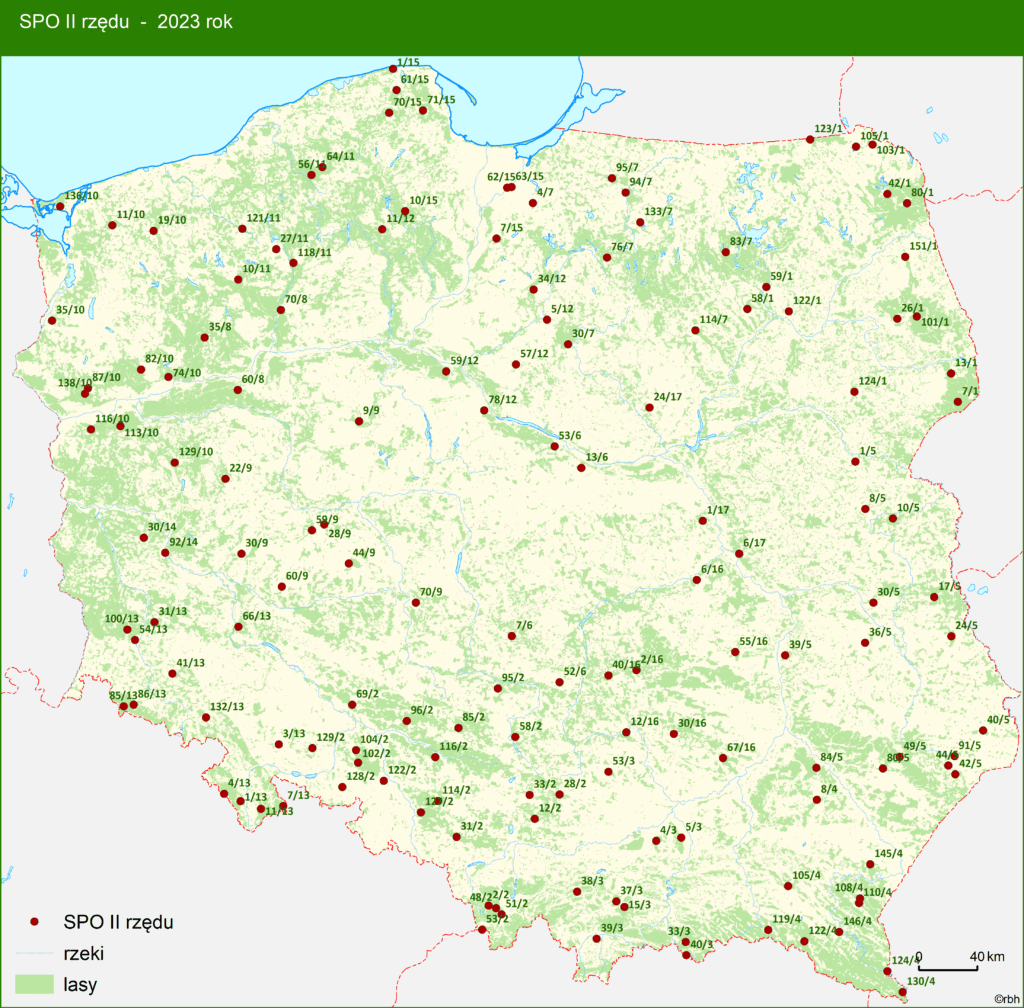 Lokalizacja Stałych Powierzchni Obserwacyjnych II rzędu na terenie Polski