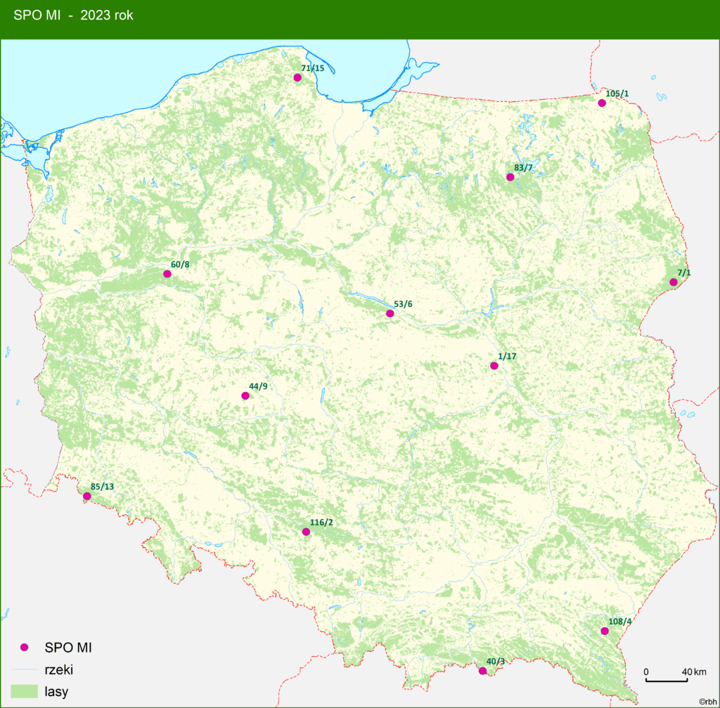 Lokalizacja Stałych Powierzchni Obserwacyjnych Monitoringu Intensywnego
na terenie Polski